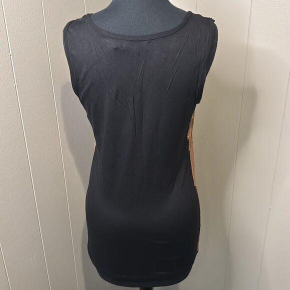 Calvin Klein rose gold sequin front black jersey stretch knit tank. Lined front. - Picture 4 of 5